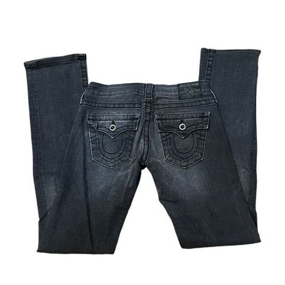 True Religion Black Grey Bootcut Jeans With Rhinestone Style# 70-572CX Size 26 - Picture 4 of 5